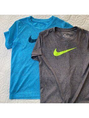 Lot of 2 The Nike Tee Dri Fit T shirt Boys M 6 Blue Gray Neon Splatter  5-6 yrs